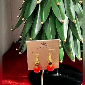 NWT Barse Genuine Stones Drop Earrings Punch of Orange Coral BRER